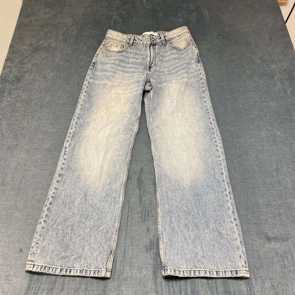 Bershka Jeans Womens 04 28x28 Blue Denim Light Wash Mid Rise Wide Leg Outdoor